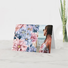 Cartão De Notas Lindo Floral Rosa e Azul