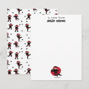 Cartão De Notas Lindo Guerreiro Ninja Preto e Vermelho Nome Person