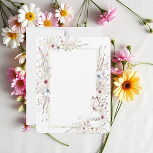 Cartão De Notas Lindo monograma emoldurado floral e borboleta