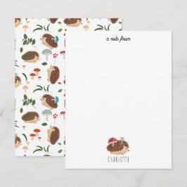 Cartão De Notas Lindo Ouriço Cogumelo Floresta Animal Infantil