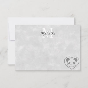 Cartão De Notas Lindo Urso Panda de Desenho Animado Monograma Pers