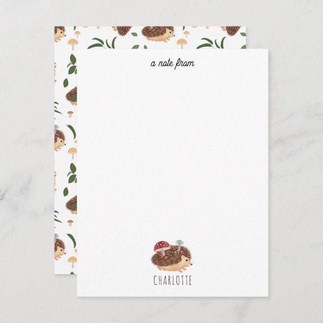 Cartão De Notas Lindoouriço Cogumelo Floresta Animais Crianças (Frente/Verso)