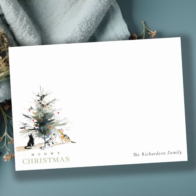 Cartão De Notas Lindos Gatos de Árvore de Natal Meowy em Aquarela  (Criador carregado)