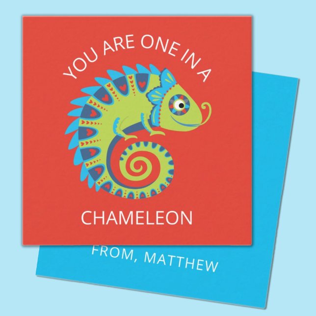 Cartão De Notas Lindos Valentins do Dia dos Namorados da Sala de A (a fun chameleon lizard kids classroom valentine. Personalize it with your child's name.)