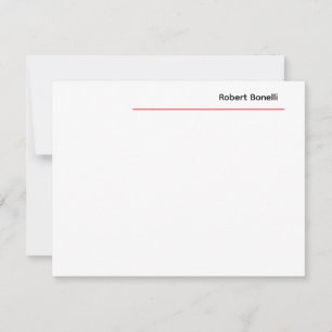 Cartão De Notas Linen Premium Moderno Vermelho Branco Simples Mini