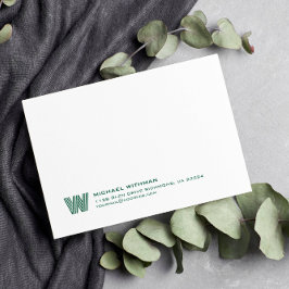Cartão De Notas Linhas Simples Monograma Nome Inicial HUNTER GREEN