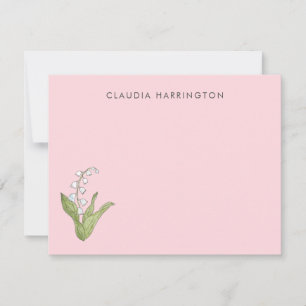 Cartão De Notas Lírio-do-Vale Rosa Floral Ilustrado à Mão