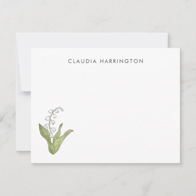 Cartão De Notas Lírio-do-Valle Floral Primaveril Ilustrado à Mão (Frente)