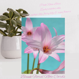 Cartão De Notas Lírios cor-de-rosa com placas de nota azul-aqua