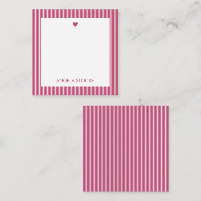 Cartão De Notas Listra Rosa Personalizada Branco (Frente/Verso)