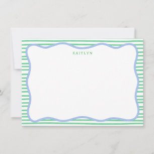 Cartão De Notas Listras de Aquarela, Personalizado Azul Verde Plan