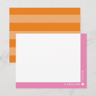 Cartão De Notas Listras Laranja Rosa Elegante Fofo Personalizado F