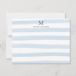 Cartão De Notas Listras Monograma Bebê Azul Aquarela Moderno Chic
