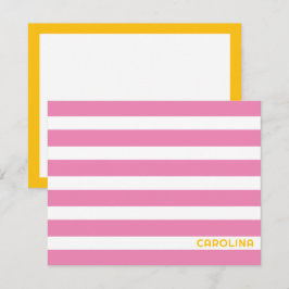 Cartão De Notas Listras Preppy Rosa & Amarelo Brilhante Fofo