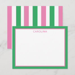 Cartão De Notas Listras Preppy Rosa & Verde Fofo +Papelaria