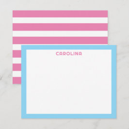 Cartão De Notas Listras Rosa Preppy & Azul Bebê Fofa Menina