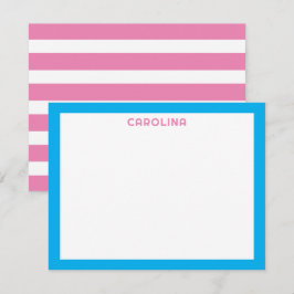 Cartão De Notas Listras Rosa Preppy & Azul Celeste Fofinha
