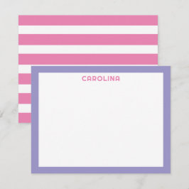 Cartão De Notas Listras Rosa Preppy & Menina Fofo Roxa