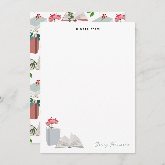 Cartão De Notas Livros Botânicos & Biblioteca Leitura Nome Persona (Frente/Verso)