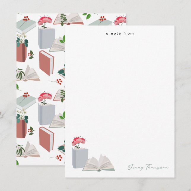 Cartão De Notas Livros Botânicos & Nome Personalizado Leitura Bibl (Frente/Verso)