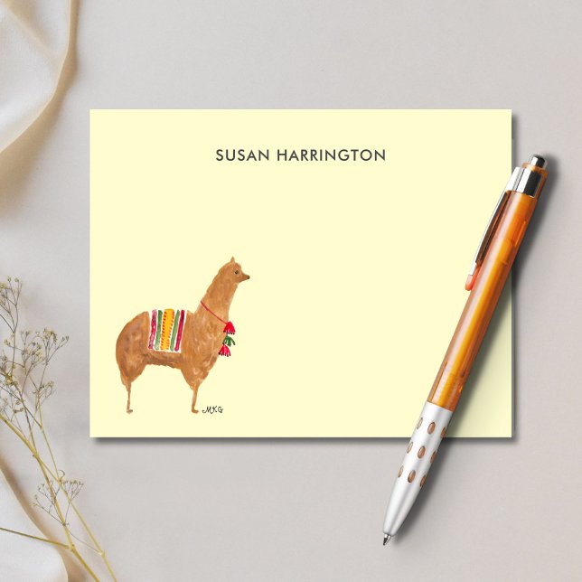 Cartão De Notas Llama Alpaca, ilustrado Pela Mão, Personalizado (Put your name on this hand-illustrated alpaca / llama note card and enjoy writing notes!)