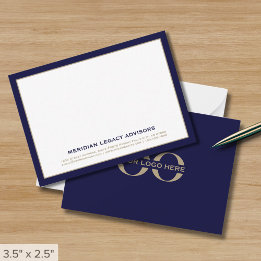 Cartão De Notas Logotipo de empresa azul e Dourado do marinho