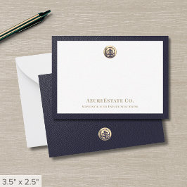 Cartão De Notas Logotipo Dourado azul do Marinho Elegante