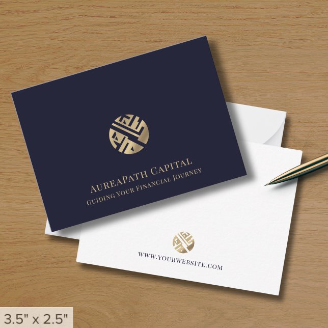 Cartão De Notas Logotipo Dourado azul marinho Empresa (Criador carregado)