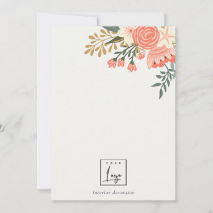 Cartão De Notas Logotipo Floral Verde-Blush Laranja Elegante Ambro