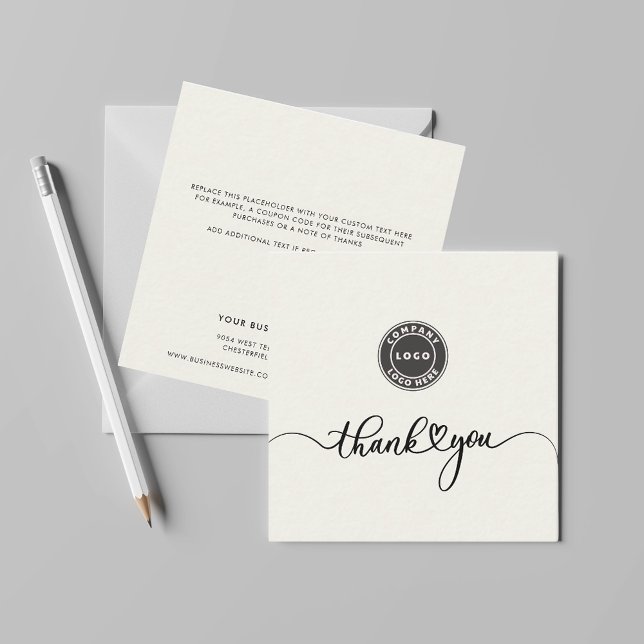Cartão De Notas Logotipo Personalizado Simples Obrigado (Business Logo Champagne Thank You Script Mini Square Card)
