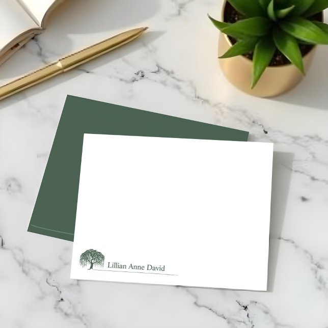 Cartão De Notas Logotipo Rustic Modern Green Willow Tree Personali (Rustic Modern Green Willow Tree Logo Personalized Note Card)