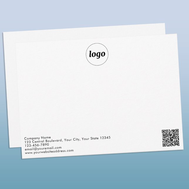 Cartão De Notas Logotipo simples QR Code Professional (Logo QR code custom text promotional business notecard)
