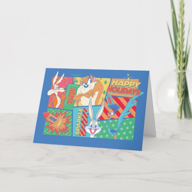 Cartão De Notas LOONEY TUNES™ | Happy Holidays Pattern (Frente)