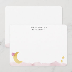 Cartão De Notas Lua e Estrelas, Cor de Água Rosa Personalizada Pla