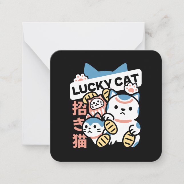 Cartão De Notas Lucky Cat Art – Maneki Neko with Gold Coin (Frente)
