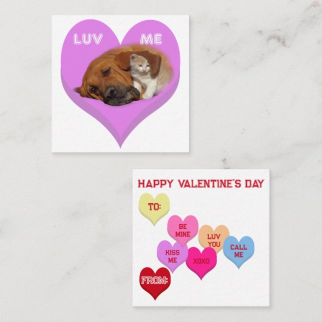 Cartão De Notas LUV ME Valentine's Critters Conversation Hearts (Frente/Verso)