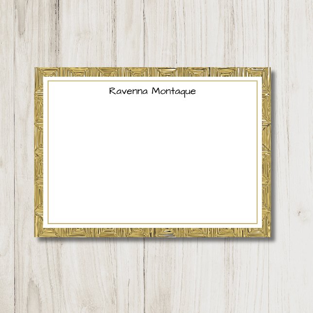 Cartão De Notas Luxury Gold Texture Border Black Name Script (Criador carregado)