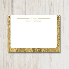 Cartão De Notas Luxury Gold Texture Lined Name Three Monogram