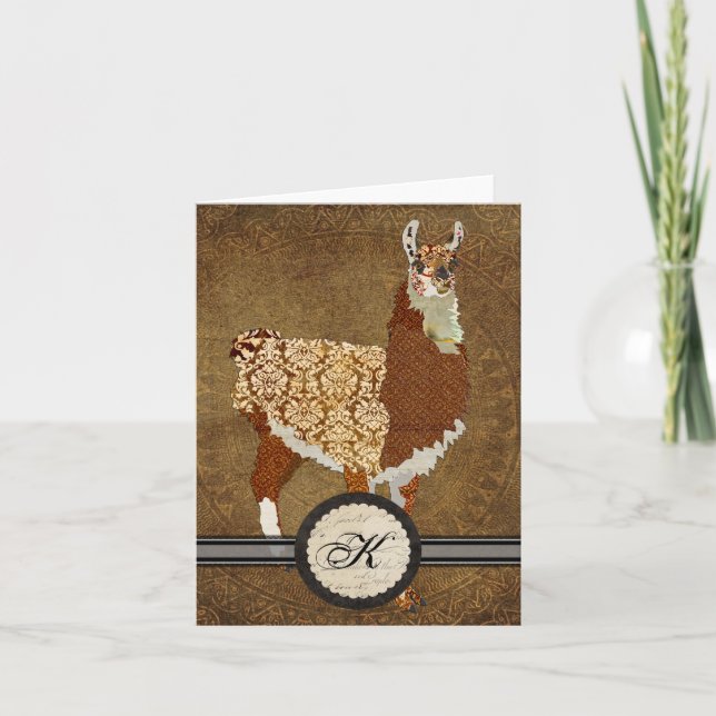Cartão De Notas Luxury Llama Monogram Notecard (Frente)