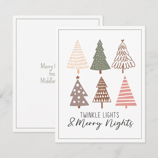 Cartão De Notas Luzes brilhantes e Felizes Noites Árvore de Natal (Frente/Verso)
