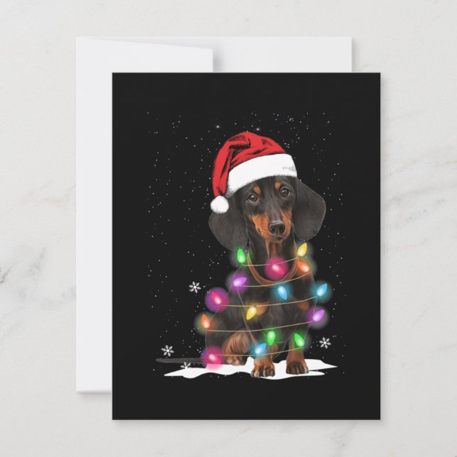 Cartão De Notas Luzes de Natal de Dachshund com Neve (Frente)