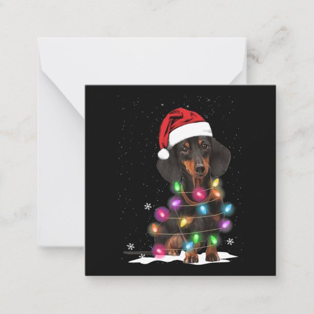 Cartão De Notas Luzes de Natal de Dachshund Com Neve (Frente)