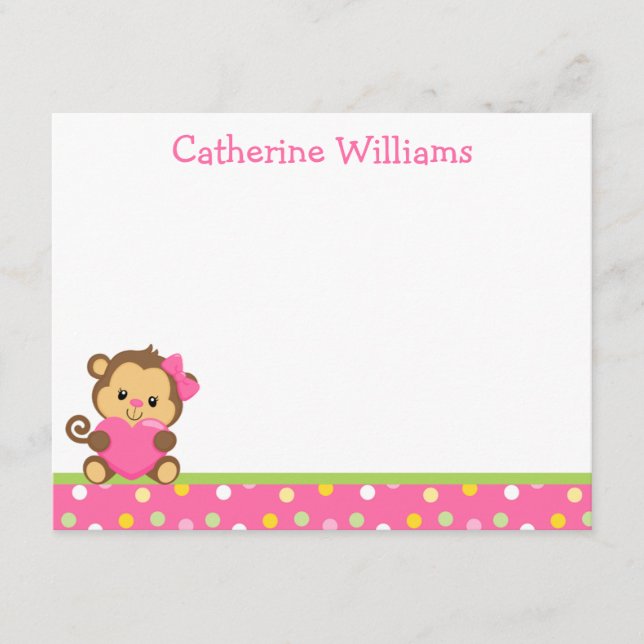 Cartão De Notas Macaco Bonito Obrigado Nota (Frente)