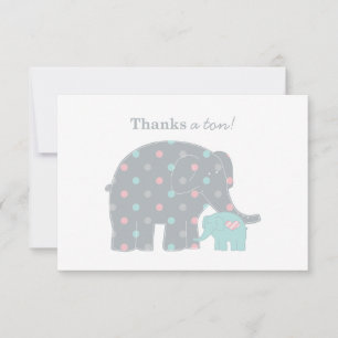 Cartão De Notas Mãe Bebê Elefante Azul Rosa Pontos