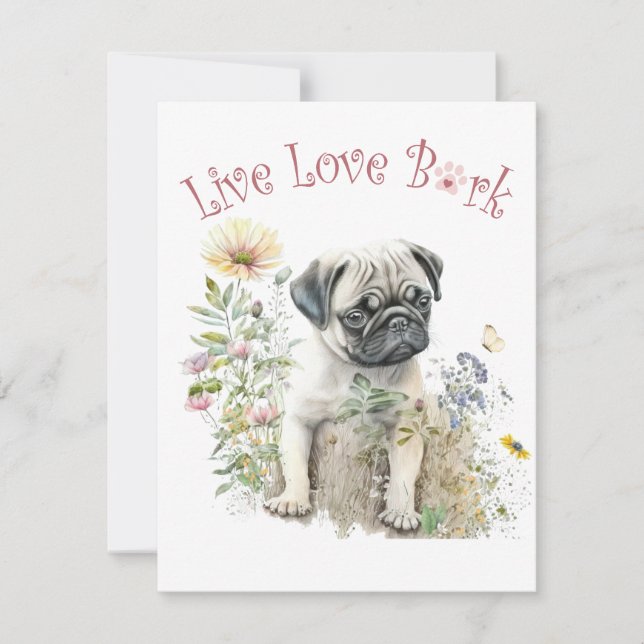 Cartão De Notas Mãe de Cachorro Pug Floral (Frente)