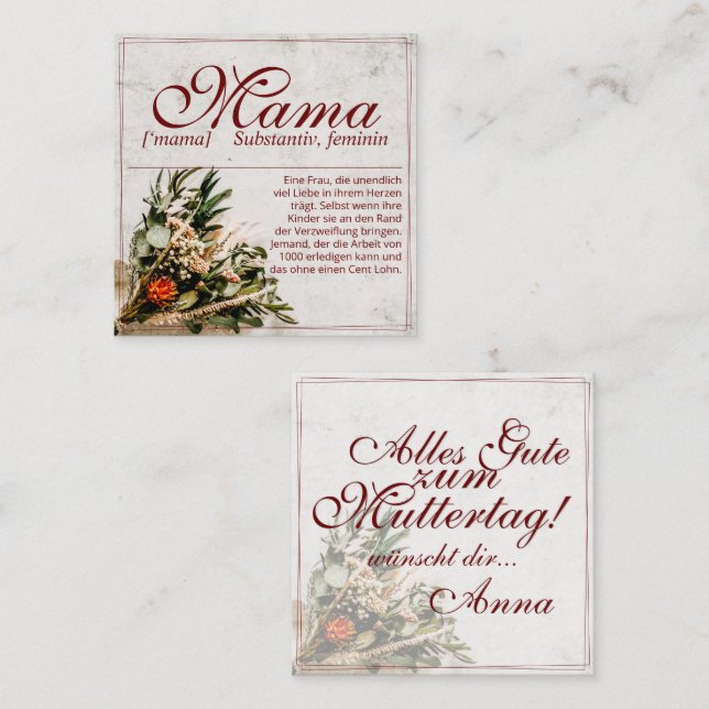 Cartão De Notas Mamãe - einfach undersetzlich - Buquê (Frente/Verso)
