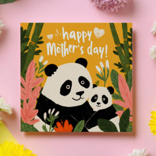 Cartão De Notas Mamãe Panda & Filhote Ousado Caprichoso Feliz Dia 