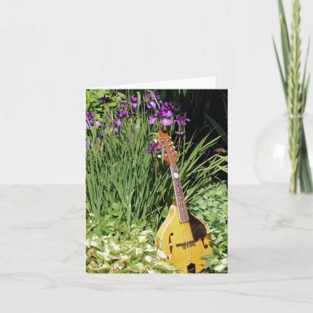 Cartão De Notas Mandolin e Jardim de Flores de Íris (Frente)