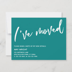 Cartão De Notas Manuscrito Casual Eu Movi o Teal Bright