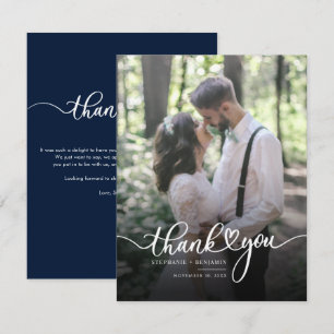 Cartão De Notas Mão com Foto de Casamento Cardíaco Obrigado